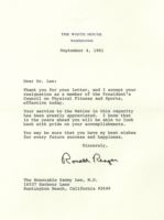 미국 대통령 로널드 레이건이 새미리에게 보낸 편지(1981. 9. 4)