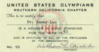 새미리의 미국 올림픽 참가자 남가주지부 회원증(1965)